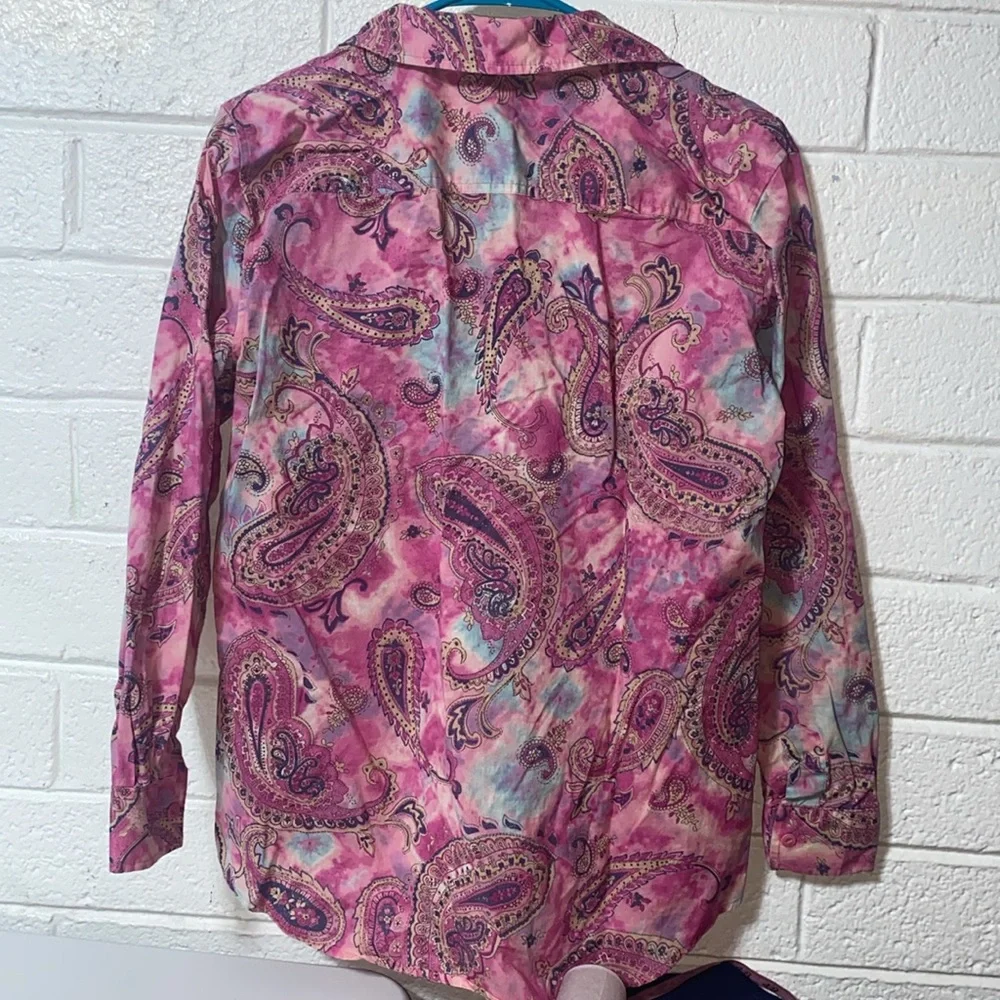 Jones New York Sport Tie Dye Paisley Intricate Print Lightweight Button Up Shirt